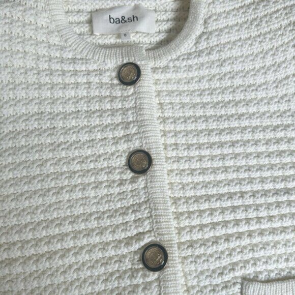 NEW Ba&sh Bash Gaspard Tweed Cardigan Jacket in Ecru Cream White | size XS / 0 - Picture 9 of 13